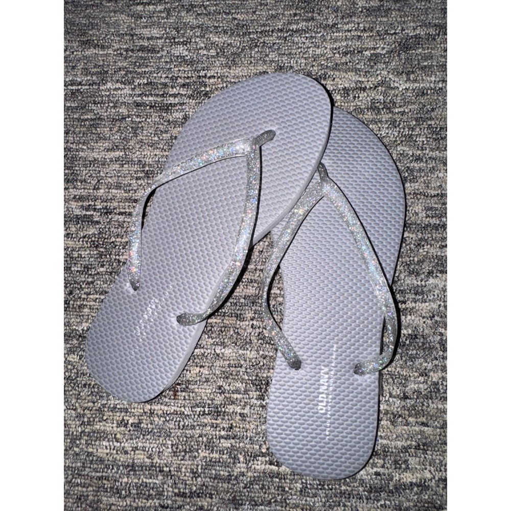 Old Navy Womens Flip Flop Sandals Gray Glitter and Metallic Silver Bundle NWOT